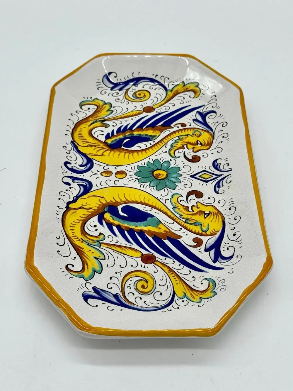 Vtg Deruta Raffaellesco Majollica SeaDragon HPainted Pottery Platter  Italy 11